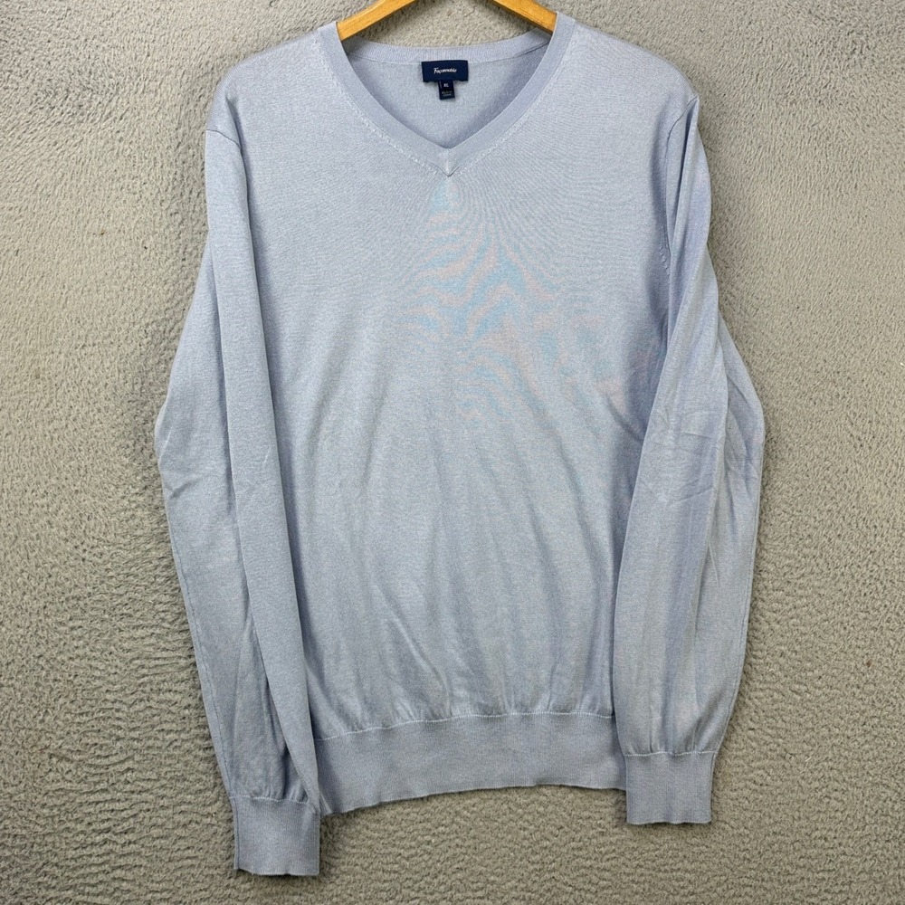 Faconnable Silk Cashmere Blend Sweater V Neck Adult Men XL Blue Knit Long Sleeve